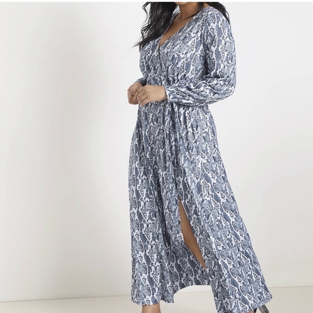 Eloquii Blue and White Snake Wrap Maxi Dress